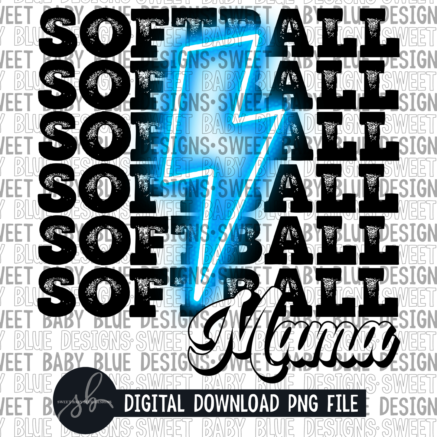 Softball mama- Light blue bolt - PNG file- Digital Download