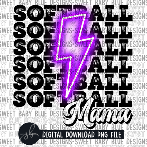 Softball mama- Purple bolt- 2022 - PNG file- Digital Download