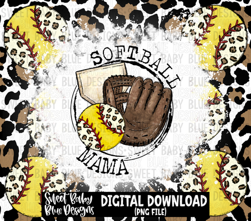 Softball mama- Leopard- 20 oz. skinny tumbler- 2023 -PNG file- Digital Download