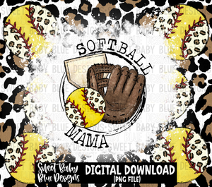 Softball mama- Leopard- 20 oz. skinny tumbler- 2023 -PNG file- Digital Download