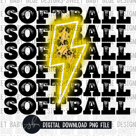 Softball- Yellow bolt - Leopard- 2022 - PNG file- Digital Download