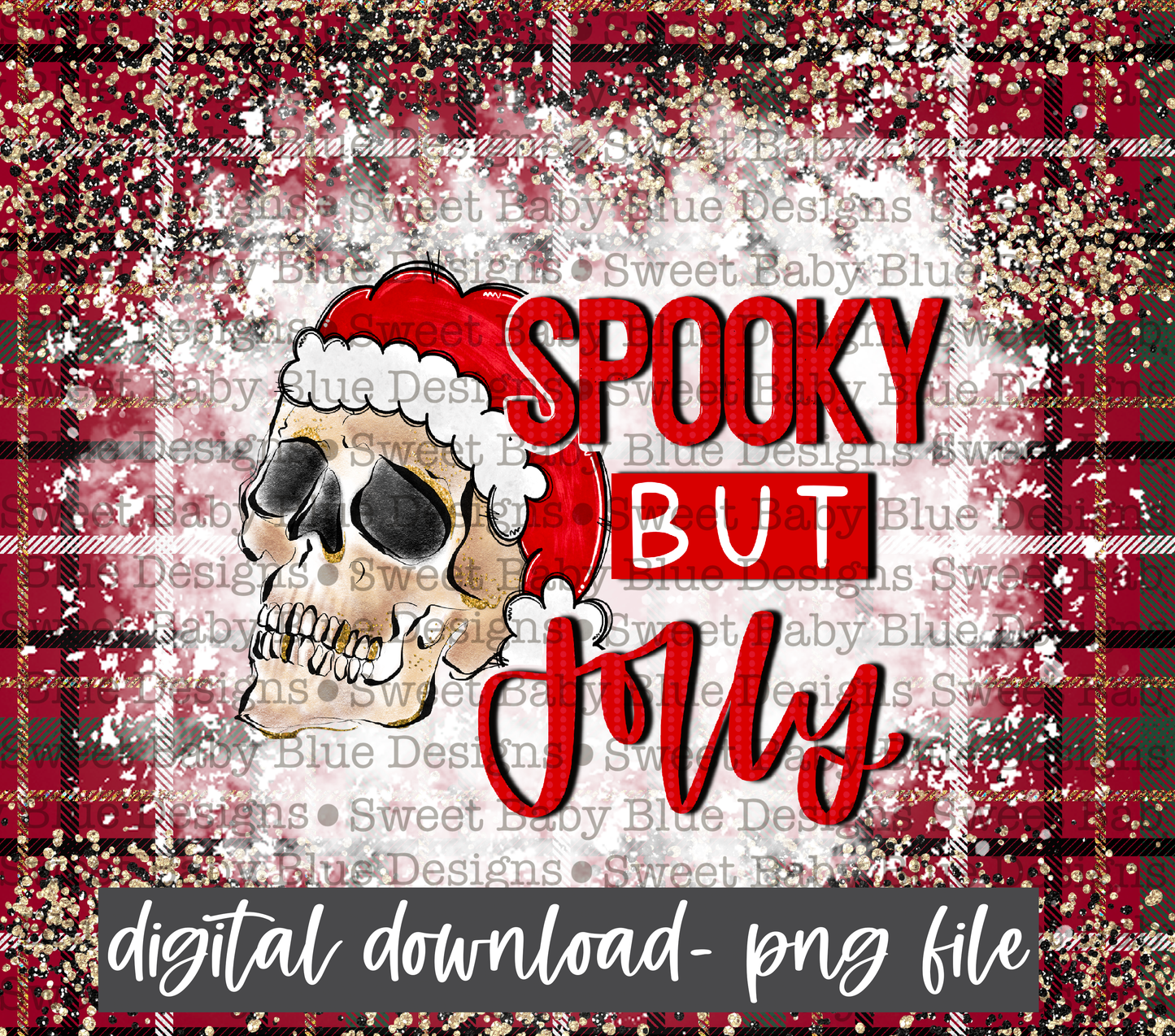 Spooky but Jolly- 20 oz skinny Tumbler- red plaid - Christmas -PNG file- Digital Download
