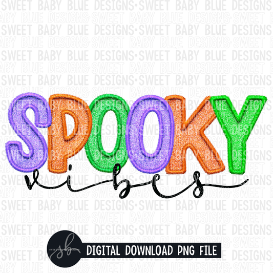 Spooky vibes- Halloween- Embroidery style- 2022 - PNG file- Digital Download