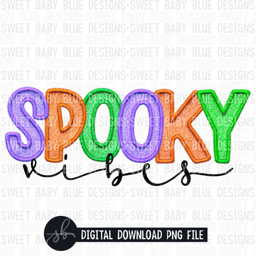 Spooky vibes- Halloween- Embroidery style- 2022 - PNG file- Digital Download