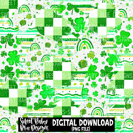 St. Patrick's Day checkered brushstoke - Digital paper- 2023 - PNG file- Digital Download