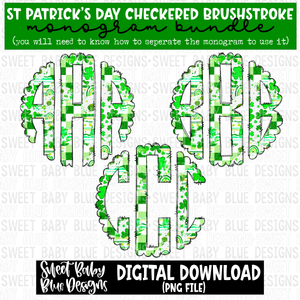 St. Patrick's Day checkered brushstroke Monogram - Monogram Bundle- 2023 - PNG file- Digital Download