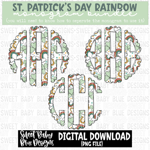 St. Patrick's Day rainbow - Monogram Bundle- 2023 - PNG file- Digital Download