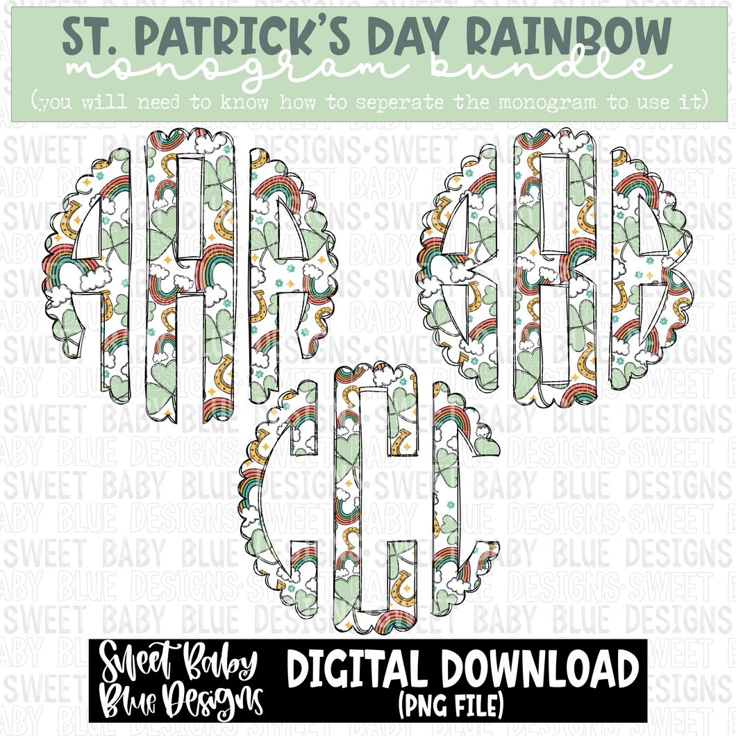 St. Patrick's Day rainbow - Monogram Bundle- 2023 - PNG file- Digital Download