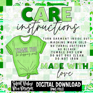 St Patrick's Day shirt care instructions- 2023 - PNG file- Digital Download