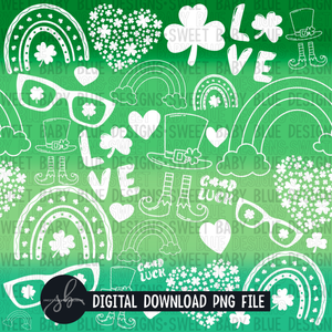 St Patrick's Day doodle digital paper - Digital paper - 2022 -PNG file- Digital Download