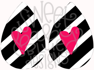 Stripe Heart- Tear Drop Earring- PNG file- Digital Download