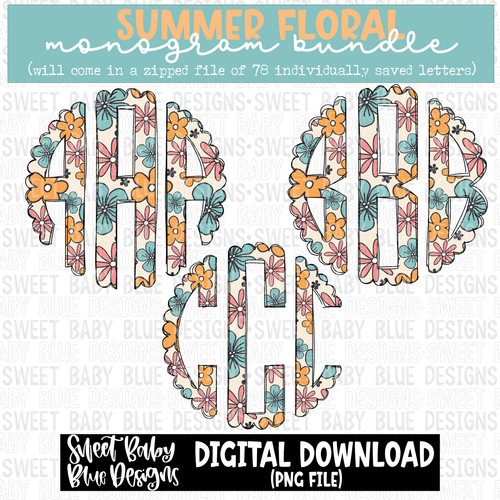 Summer floral - Monogram Bundle- 2023 - PNG file- Digital Download