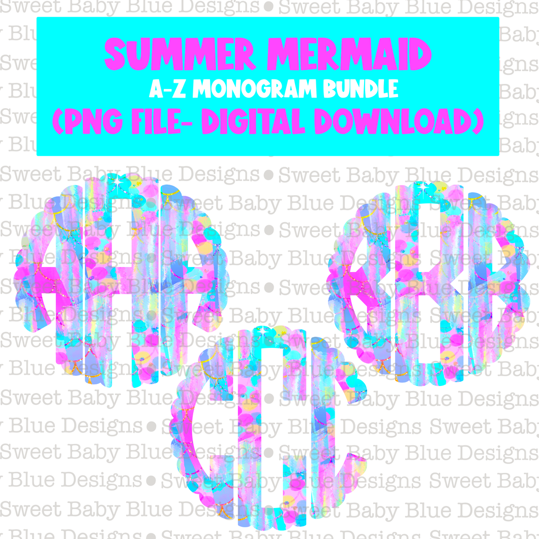 Summer Mermaid- Monogram Bundle- 2021- PNG file- Digital Download