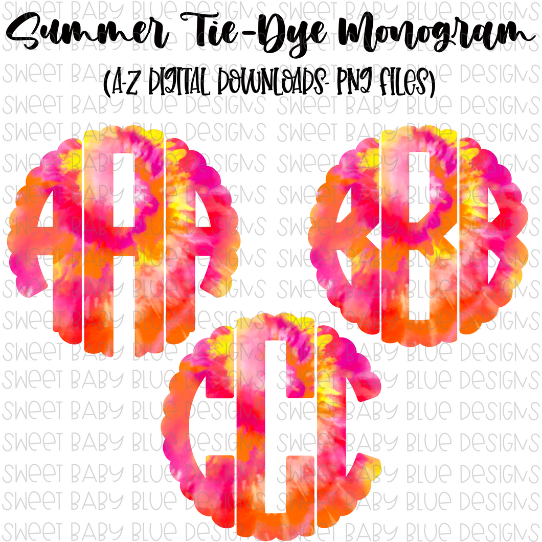 Summer Tie-Dye Monogram- PNG file- Digital Download
