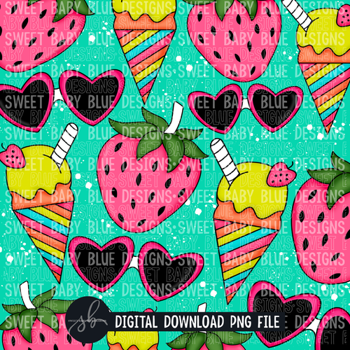 Summer time- Strawberry- Glasses- Digital paper - 2022 -PNG file- Digital Download