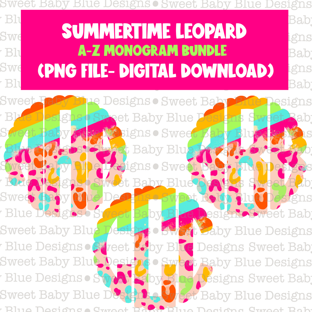 Summertime Leopard- Monogram Bundle- 2021-PNG file- Digital Download