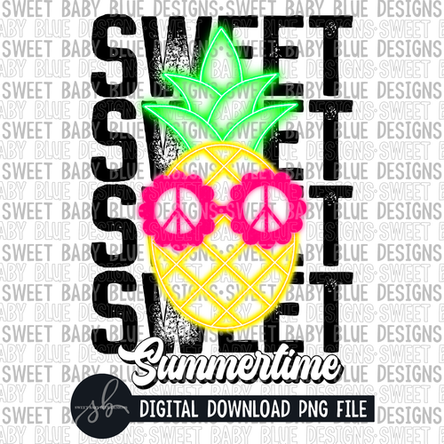 Sweet summertime- Pineapple- Summer- Neon- 2022 - PNG file- Digital Download