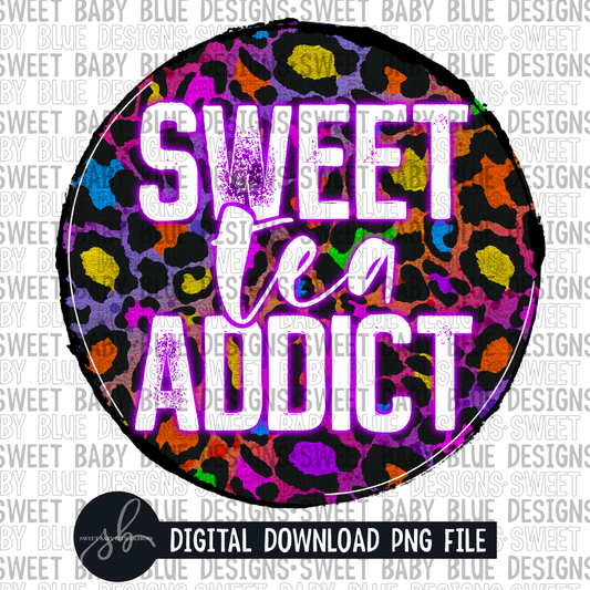 Sweet tea addict- Colorful leopard circle- 2022 - PNG file- Digital Download