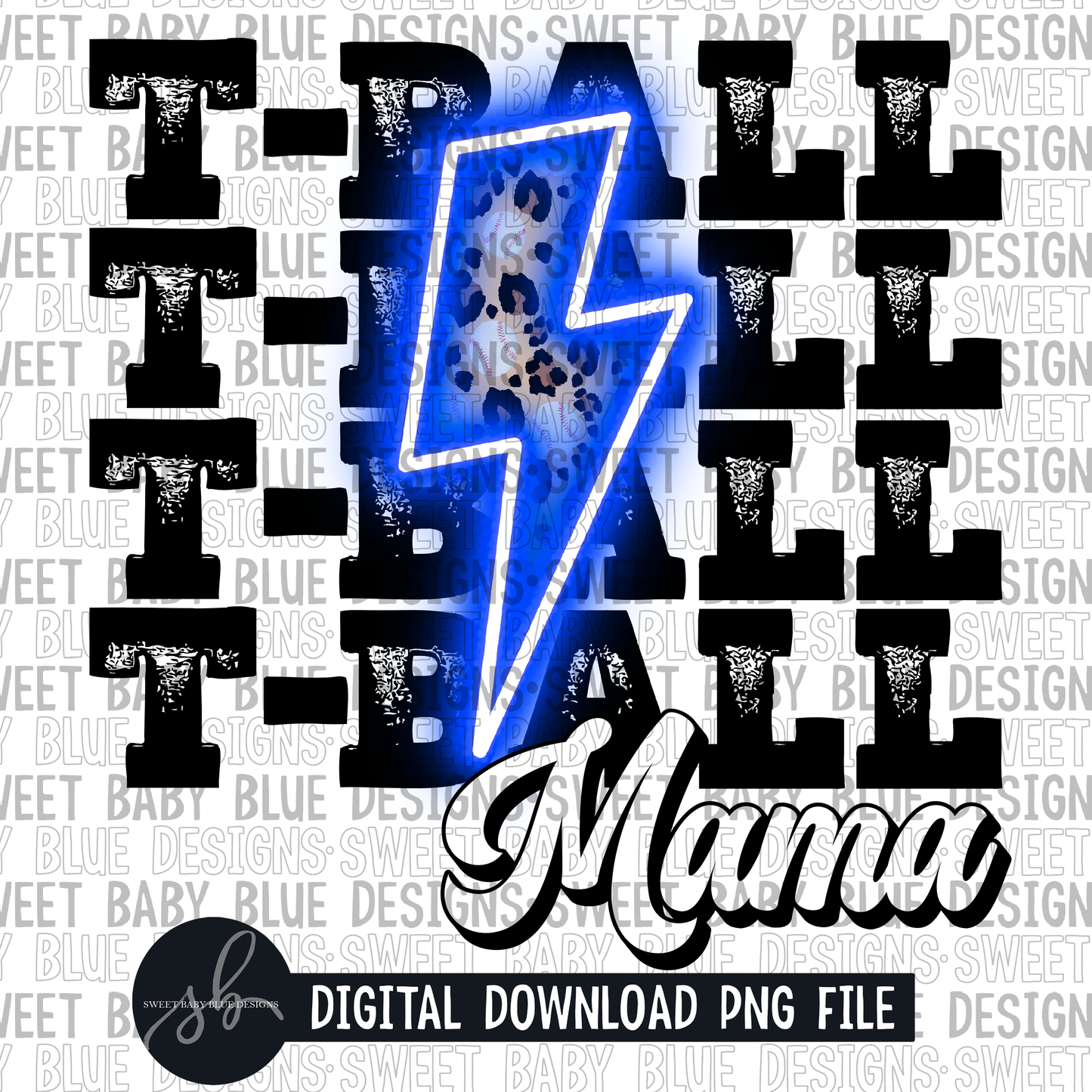 T-ball mama- Blue bolt - PNG file- Digital Download