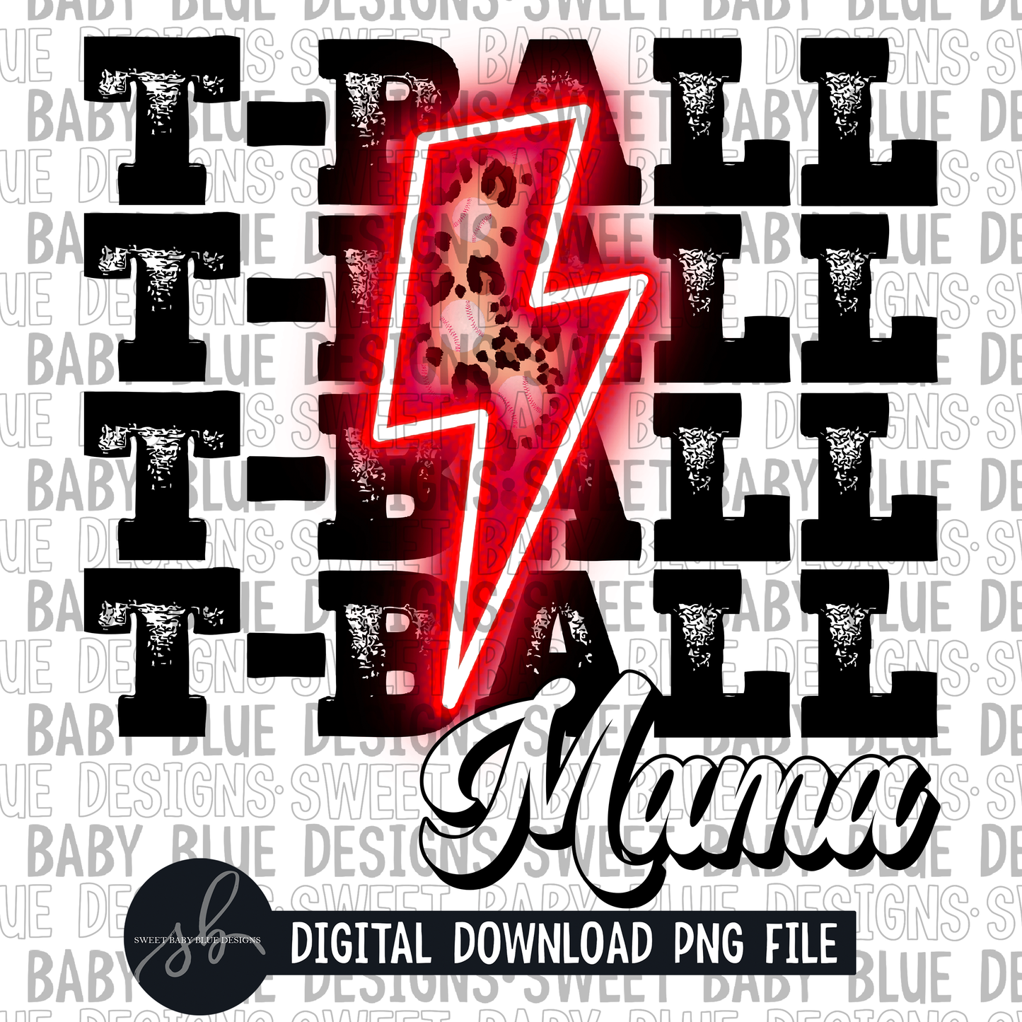 T-ball mama- Red bolt- 2022 - PNG file- Digital Download