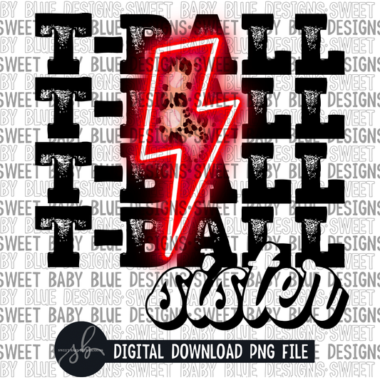 T ball sister- Red bolt- 2022 - PNG file- Digital Download