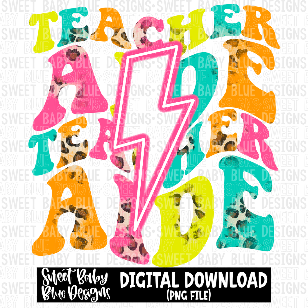Teacher aide- Bright- Leopard- Pink bolt- 2022 - PNG file- Digital Download