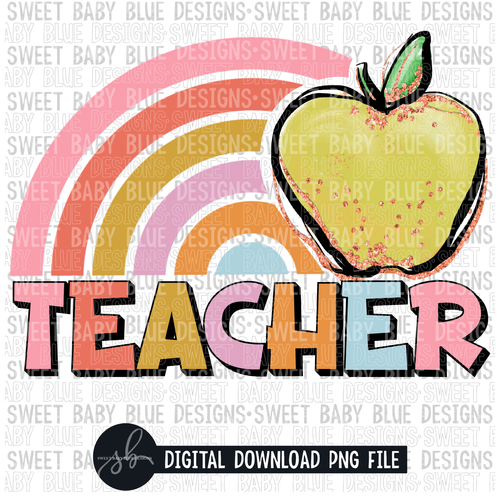 Teacher- Rainbow apple- 2022- PNG file- Digital Download