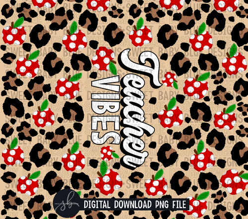 Teacher vibes- Leopard- 20 oz. skinny tumbler- 2022 -PNG file- Digital Download