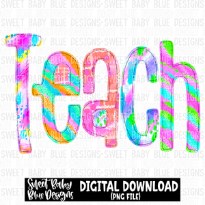 Teach- Stitch font- Colorful - 2023 - PNG file- Digital Download