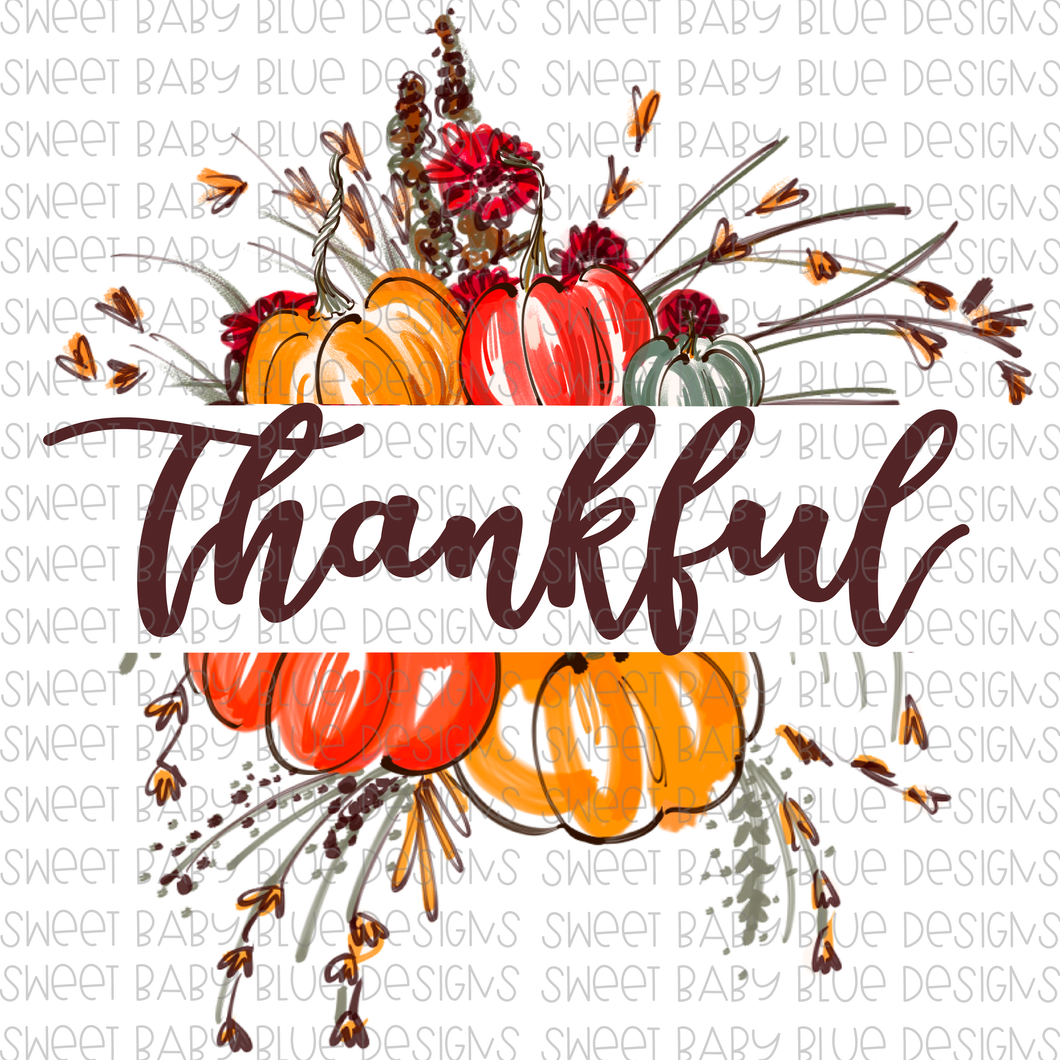 Thankful- Floral- Pumpkin- PNG file- Digital Download