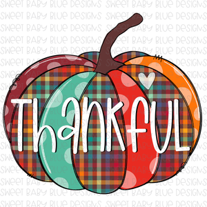 Thankful- Pumpkin- Plaid- Colorful- PNG file- Digital Download
