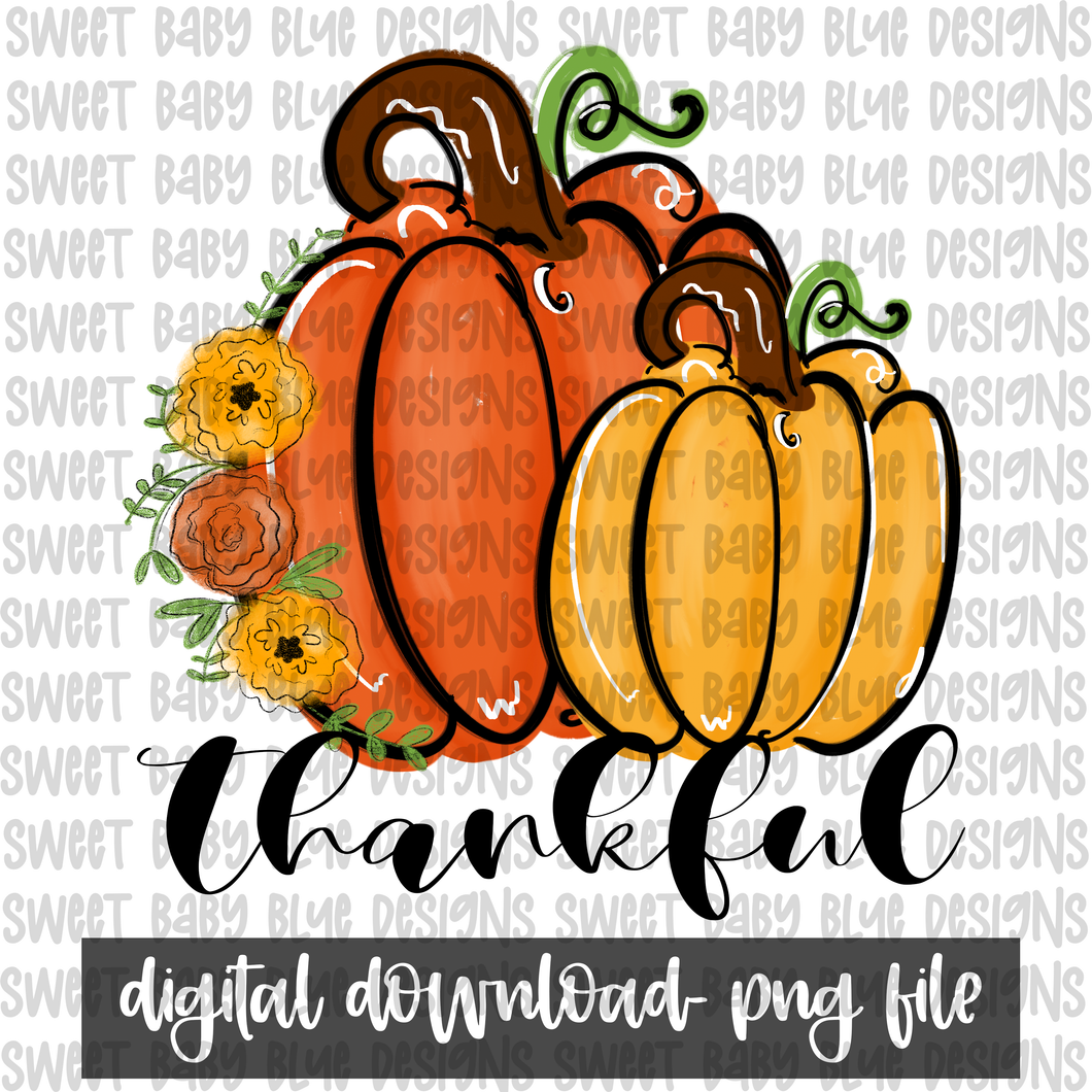 Thankful- Pumpkins- Floral- Fall- PNG file- Digital Download