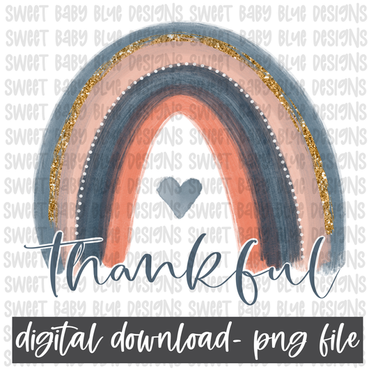 Thankful- Rainbow- PNG file- Digital Download