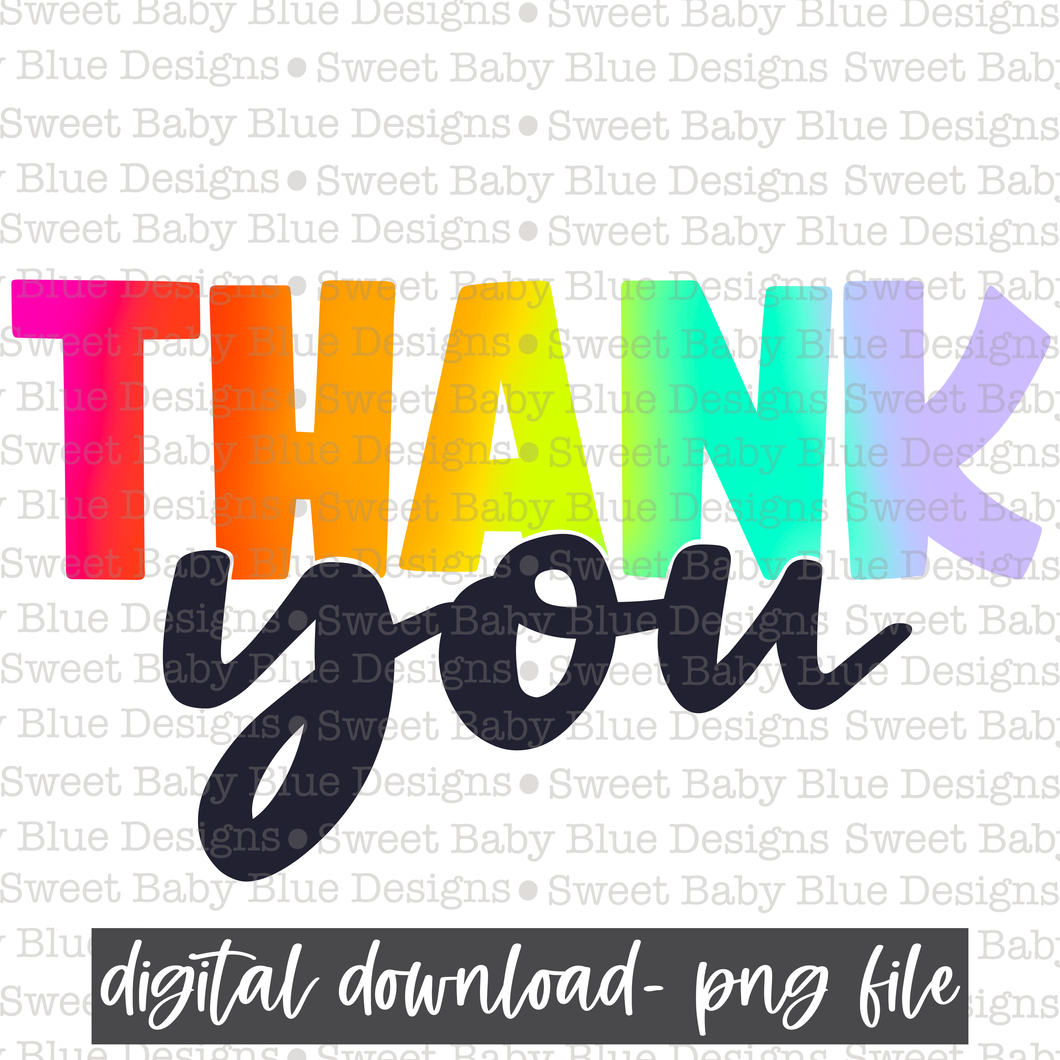 Thank you- Colorful-  PNG file- Digital Download
