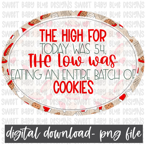 The high for today was 54 the low was eating an entire batch of cookies- Christmas- PNG file- Digital Download