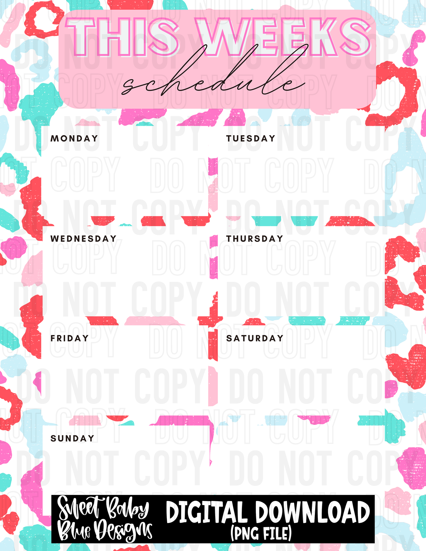 This weeks schedule - Printable- Sweet leopard - 2023 - PNG file- Digital Download