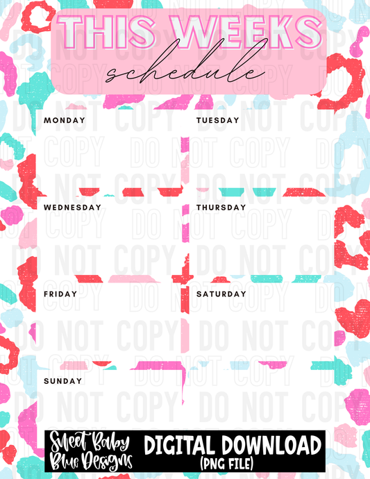 This weeks schedule - Printable- Sweet leopard - 2023 - PNG file- Digital Download