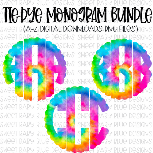 Tie-Dye Monogram Bundle- PNG file- Digital Download