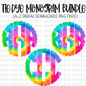 Tie-Dye Monogram Bundle- PNG file- Digital Download