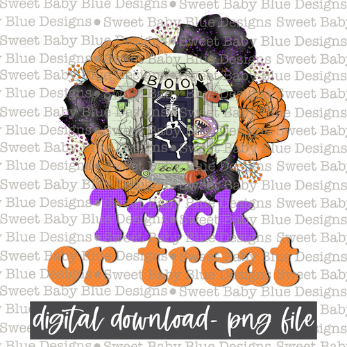 Trick or treat- Halloween- Floral- 2021- PNG file- Digital Download