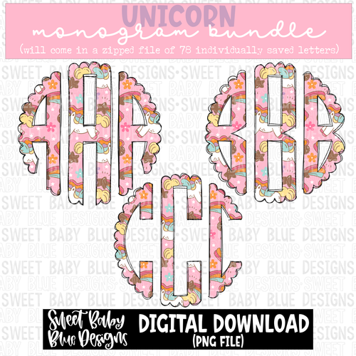 Unicorn monogram - Monogram Bundle- 2023 - PNG file- Digital Download