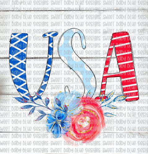 USA- Floral- PNG file- Digital Download