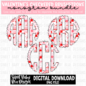 Valentine's checkered brushstroke Monogram - Monogram Bundle- 2023 - PNG file- Digital Download