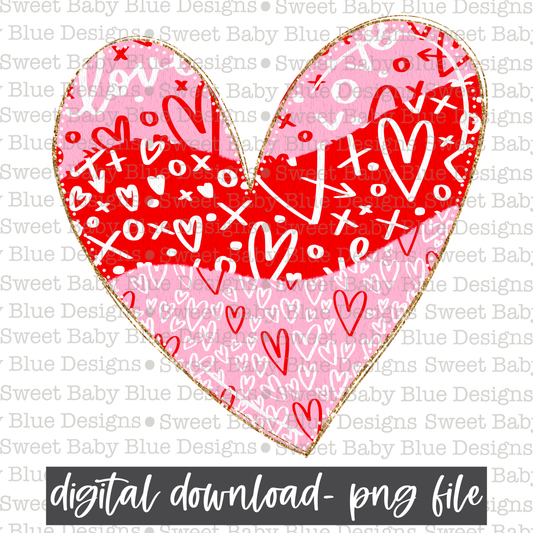 Valentine's Day heart- XOXO - PNG file- Digital Download