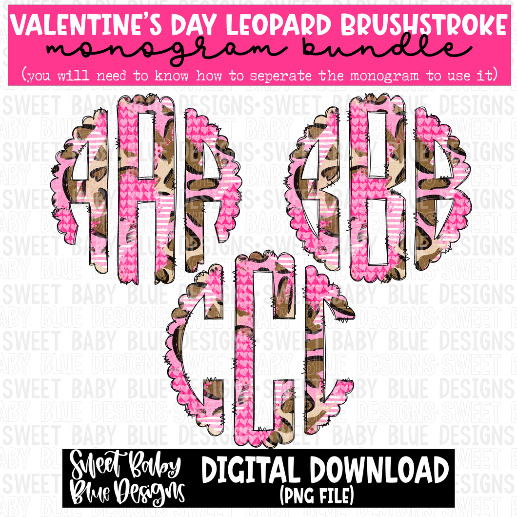 Valentine's Day leopard brushstroke Monogram - Monogram Bundle- 2023 - PNG file- Digital Download