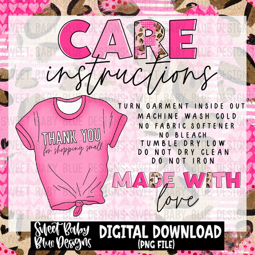 Valentine's leopard brushstroke shirt care instructions- 2023 - PNG file- Digital Download