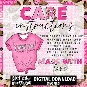 Valentine's leopard brushstroke shirt care instructions- 2023 - PNG file- Digital Download