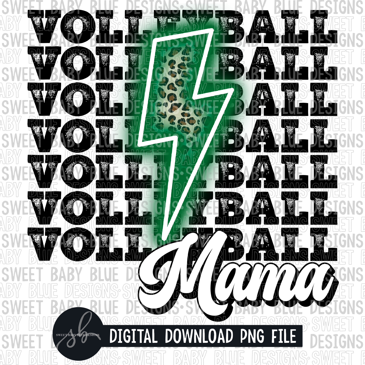 Volleyball mama- Leopard- Green bolt- 2022- PNG file- Digital Download