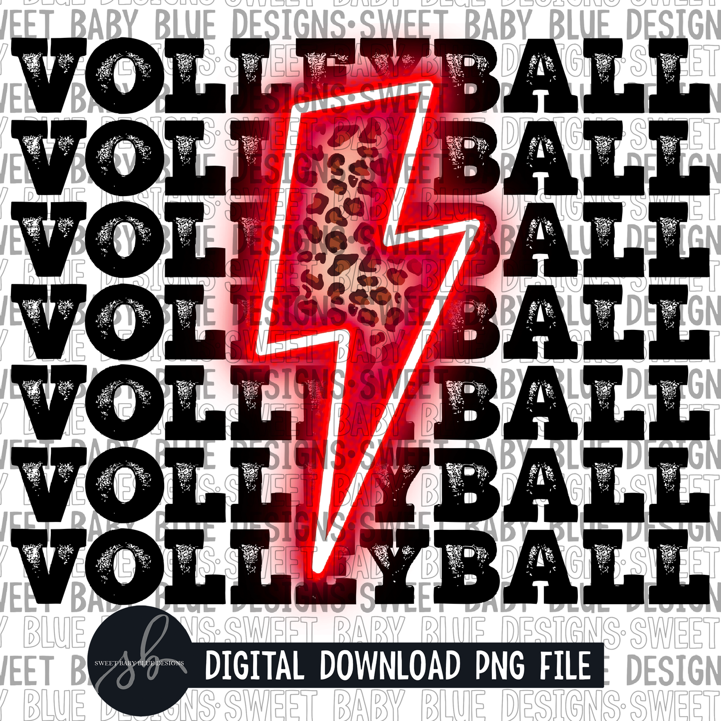 Volleyball- Leopard- Red bolt - PNG file- Digital Download
