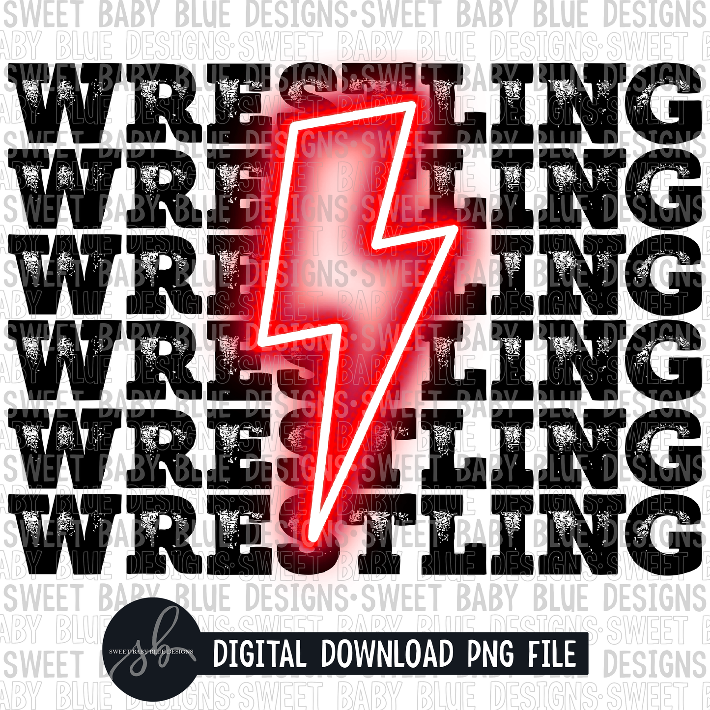Wrestling- Red bolt- 2022- PNG file- Digital Download